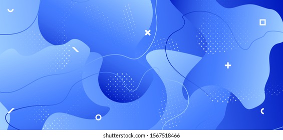 Gradient Fluid Shapes. Minimal Wave Background. Abstract Memphis Ornament. Blue Vector Artwork. Creative Fluid Banner. Modern Liquid Presentation. Abstract Memphis Brochure. Fluid Design.