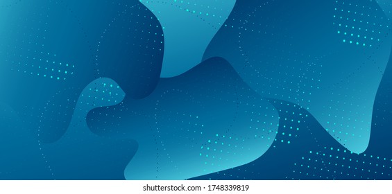 Gradient Fluid Shapes. Trendy Liquid Illustration. Abstract Memphis Template. Blue Vector Artwork. Modern Fluid Design. Business Wave Background. Abstract Geometric Template. Fluid Banner.