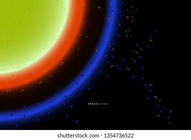 Gradient fluid space orbital design on the black background with inpressionistic brush stroke - neon trendy colorful art for electronic music poster, brochure, cover, web, wrapping paper