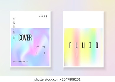 Farbverlauf-Folie. Neonhintergrund. Geometrisches Mesh. Weiße Vorlage für Unternehmen. Chrome-Bildschirm. Vintage-Banner. Blaue Hologramm-Abdeckung. Folie mit violettem Farbverlauf