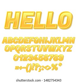 Gradient font and alphabet. Yellow and orange colors. Сaramel color. Vector.