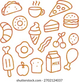 Paquete de iconos de Doodle de alimentos degradados