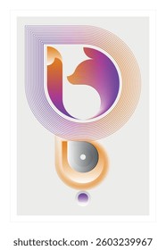 Gradient fox silhouette in purple and orange circular lines with futuristic style