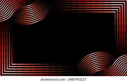 gradient frame with red color stripe elements on dark background. black background. abstract lines frame background. banner template with blank space for text. presentation vector template design
