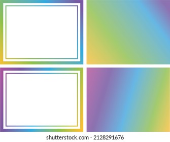 Gradient Frames Gradient Backgrounds Yellow Green Blue Purple. 2 colorful frames 2 colorful backgrounds vector frames rectangular. Multicolored border template rectangle landscape border
