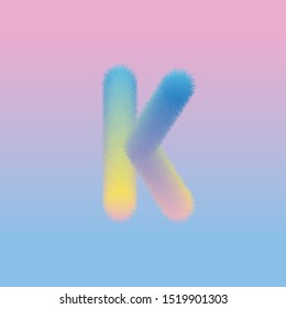 Gradient Fur Letter K, Alphabet Fluffy Font Fur Texture Gradient