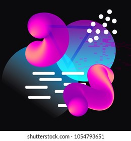 Gradient futuristic Background with memphis element. Trendy background for flyer, poster, presentation, brochure. Vector abstract glitch illustration.