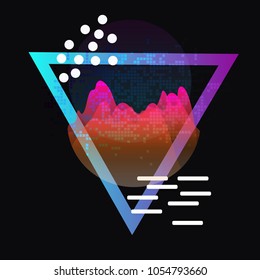 Gradient futuristic Background with memphis element. Trendy background for flyer, poster, presentation, brochure. Vector abstract glitch illustration.