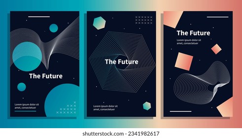 Gradient futuristic covers set. Minimalistic creativity and art. Leaflet, flyer and booklet. Abstract posters or banners for website. Cartoon flat vector collection isolated on gradient background