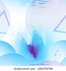 Gradient futuristic seamless pattern with memphis element. Trendy background for flyer, poster, presentation, textile, wrapping paper, fashion fabric, brochure. Vector abstract glitch background.