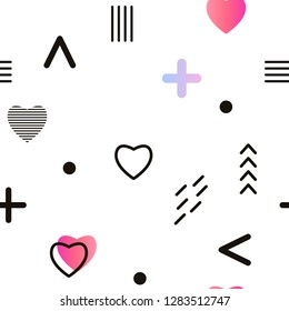 Gradient futuristic seamless pattern with memphis element. Trendy background for flyer, poster, presentation, textile, wrapping paper, fashion fabric, brochure. Vector abstract glitch background.