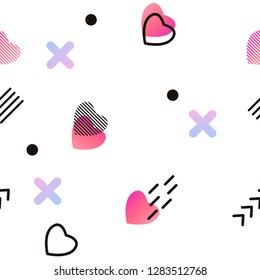 Gradient futuristic seamless pattern with memphis element. Trendy background for flyer, poster, presentation, textile, wrapping paper, fashion fabric, brochure. Vector abstract glitch background.