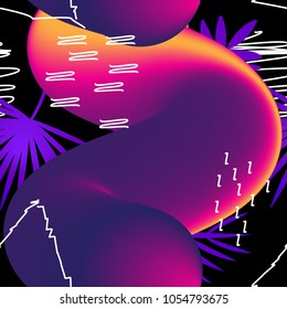 Gradient futuristic seamless pattern with palm leaves. Trendy background for flyer, poster, presentation, textile, wrapping paper, fashion fabric, brochure. Vector tropical abstract illustration