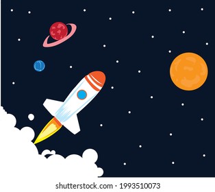 Gradient galaxy background with a rocket vector Image