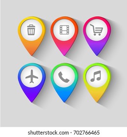 Gradient geo pins. Geolocation signs set. Geolocate and navigation sign.