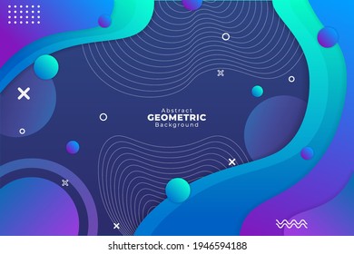 Farbverlauf-geometrischer Hintergrund Blau und Purpur mit dynamischer Fluid-Form und Wavy-Linie