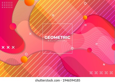 Fondo geométrico degradado rosa y naranja con forma de fluido abstracto y líneas onduladas