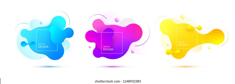 Gradient Geometric Banners With Flowing Liquid Shapes. Dynamic Fluid Design For Logo, Flyers Or Presentstion. Abstract Vector Background.