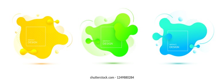Gradient geometric banners with flowing liquid shapes. Dynamic Fluid design for logo, flyers or presentation. Abstract vector background.
