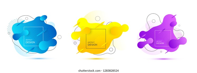 Gradient geometric banners with flowing liquid shapes. Fluid design. Abstract vector background.