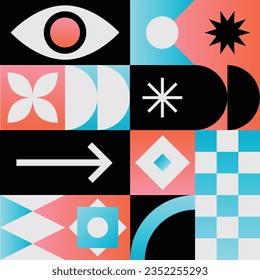 Gradient Geometric Bauhaus Shapes. gradient geometric square background. bauhaus asset collection