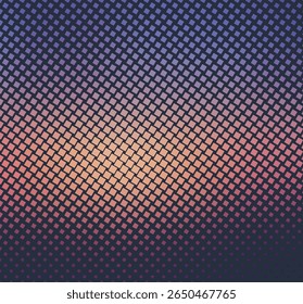 Gradient geometric diamond pattern with fading grid effect and vibrant purple pink orange background for modern abstract design and decoration.