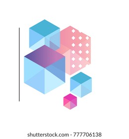 Gradient geometric forms, trendy colorful abstract geometric objects, design for label, presentation, poster, banner or card, modern decoration shapes and figures vector Illustration