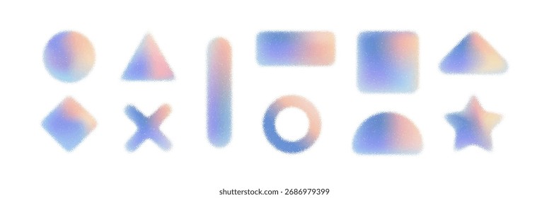 Formas geométricas degradadas con textura granulada. Abstractas formas pastel para el diseño moderno, carteles, Web, UI y proyectos creativos. Elementos de Vector aislados de moda