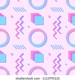 Gradient geometric shapes seamless pattern background in memphis style. Trendy vector illustration, background.