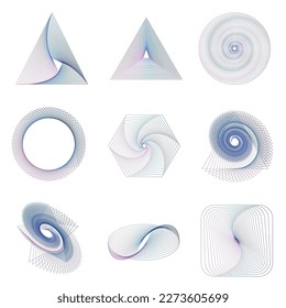 Gradient geometric whirl pattern isolated on white, vector design elements