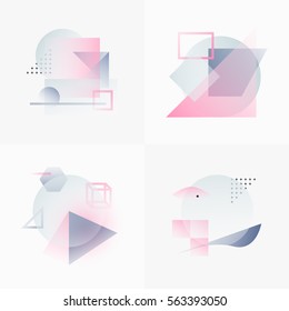 Gradient Geometry Forms. Abstract Poster Design. Geometric Vector Objects. Platonic Shapes And Figures. Unique Set Of Minimalist Artwork. Modern Decoration For Web, Print, Branding, Patterns, Textures