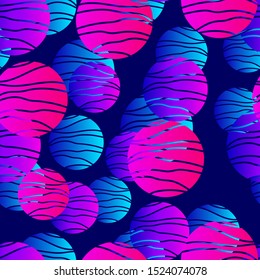 Gradient geometry in a modern style on a dark blue background. Abstract pattern. Violet, blue, pink gradients. Seamless pattern. Vector line design for packaging, fabric, beech and other.