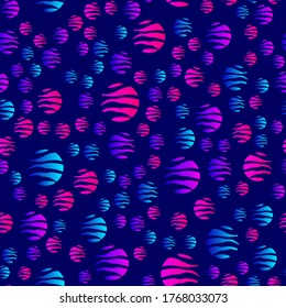 Farbverlauf-Geometrie im modernen Stil auf dunkelblauem Hintergrund. Abstraktes Muster. Violett, blau, rosa Farbstoffe. Nahtloses Muster. Vektorliniendesign für Verpackung, Stoff, Buche und andere.