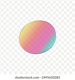 Icono de círculo de cristal degradado con un efecto 3D sobre un fondo transparente. Esta Ilustración vectorial presenta una forma circular con una mezcla de degradado suave de amarillo a rosa a azul.