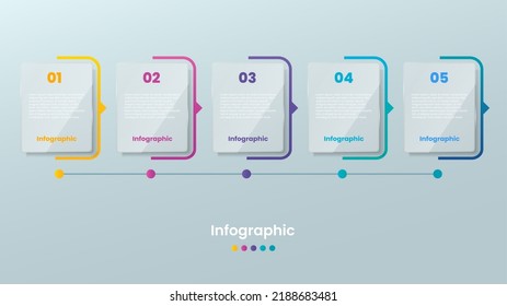 infografía de vidrio gradiente de 5 pasos para web, negocios, presentaciones