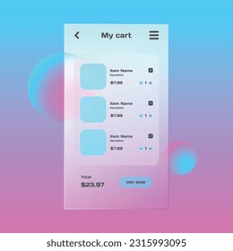Gradient glass morphism app mobile e commerce template illustration