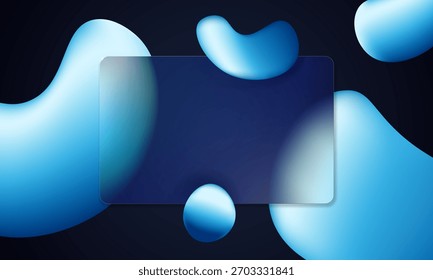 Gradient glass morphism frame with soft blur and floating abstract template. Glossy geometric glassmorphism panel and frosted texture create a premium modern look for digital screens and luxury layout