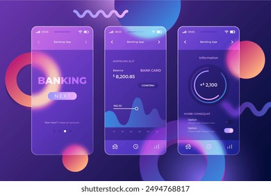 Gradient glassmorphism mobile app template vector design in eps 10