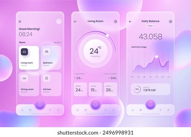 Gradient glassmorphism mobile app template vector design in eps 10