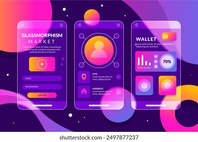 Gradient glassmorphism mobile app template vector design in eps 10