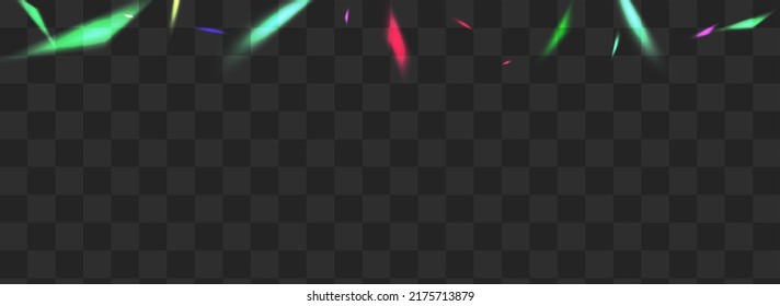 Gradient Glints Vector Transparent Panoramic Background. Neon Glitter Abstract Illustration. Light Glitch Flying Branch. Hologram Festive Spectrum Pattern.