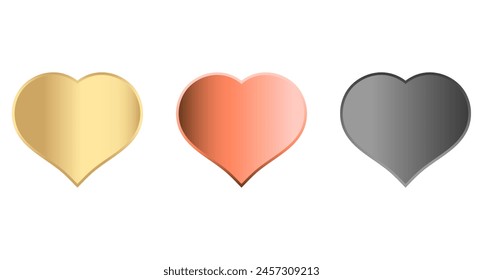 Gradient Gold, Bronze and Silver Heart sticker vector template