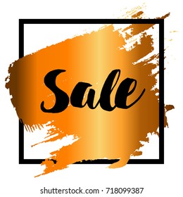 Gradient of gold. Spot the brush. Black frame. Background. Sale. Vector.