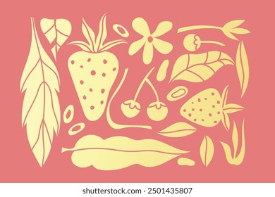 Farbverlauf golden abstrakte Bio-Obst-Design und Blätter Element für Verpackung, kreative Kunst, Erdbeere, Beere, Natur, Naturprodukte, Schönheitsprodukte und mehr