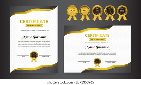 Gradient golden black elegant certificate with gold badge set For award, business, and education needs