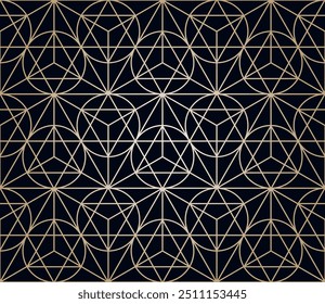 Gradiente dourado preto linear sem costura padrão de geometria sagrada. Sacral geométrico oculto linha cósmica sinais de arte para impressões de tecido, texturas de superfície, design de pano, envoltório. Tela de fundo do vetor EPS10. 