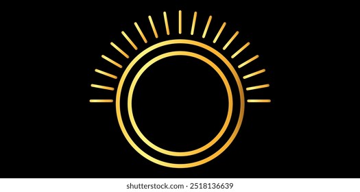 Gradient Golden Diamond Ring Logo On Black Background, Drawing Style Jewelry Logo Vector Illustration.	