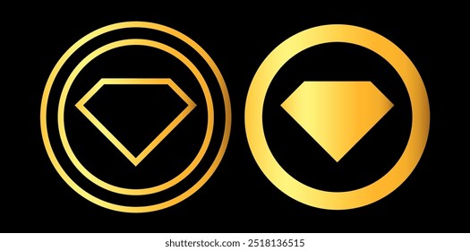 Gradient Golden Diamond Rings Logo On Black Background, Drawing Style Jewelry Logo Vector Illustration.	