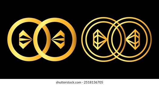 Gradient Golden Diamond Rings Logo On Black Background, Drawing Style Jewelry Logo Vector Illustration.	