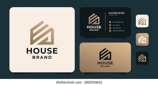 Gradient goldenes Haus Logo für die Firma. Das Logo kann für Symbole, Marken, Identitätsarchitektur, Konstruktion, Haus, Vorlage und Wohnung verwendet werden